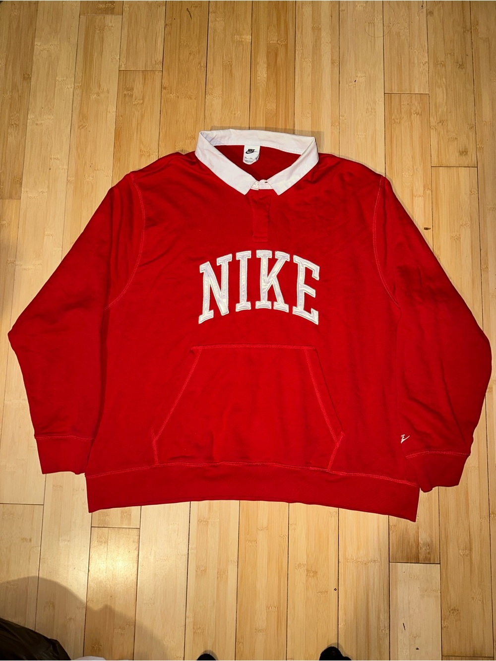 Nike Red Crewneck Rugby-Style Collar Sweatshirt - Men